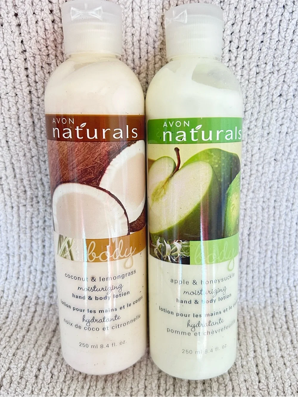 New Naturals set of 2 moisturizing hand & body lotion coconut/lmn & apple/honey